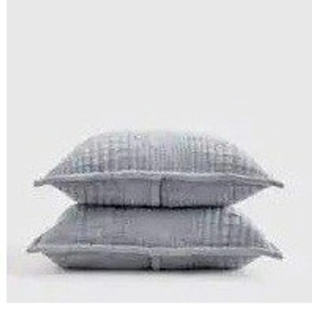 Quince Blue Grey Channel Stitch Organic Cotton Pillow Shams Set of 2 Kantha